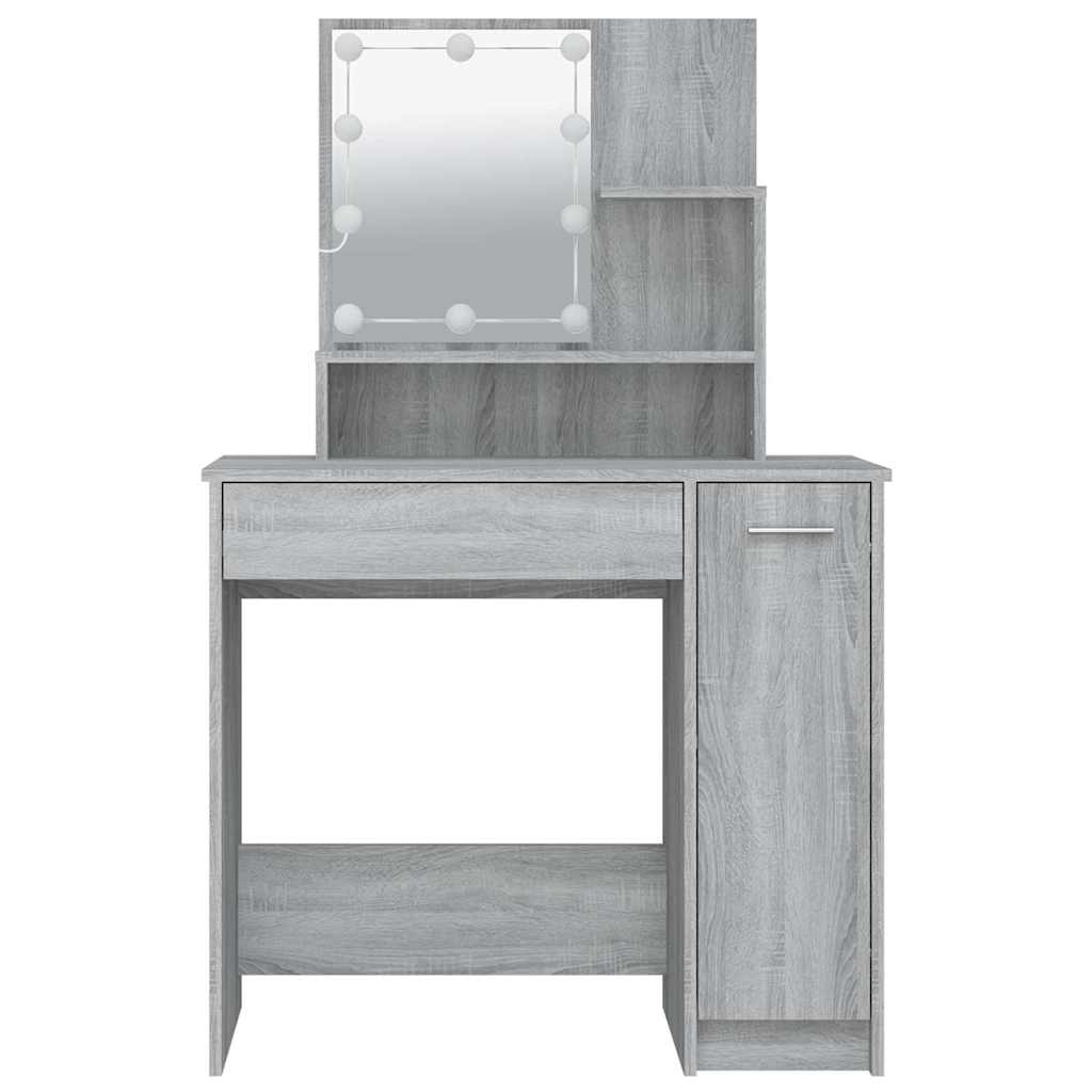 vidaXL Dressing Table with LED Grey Sonoma 86,5x35x136 cm