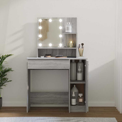 vidaXL Dressing Table with LED Grey Sonoma 86,5x35x136 cm