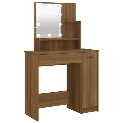 vidaXL Dressing Table with LED Brown Oak 86.5x35x136 cm