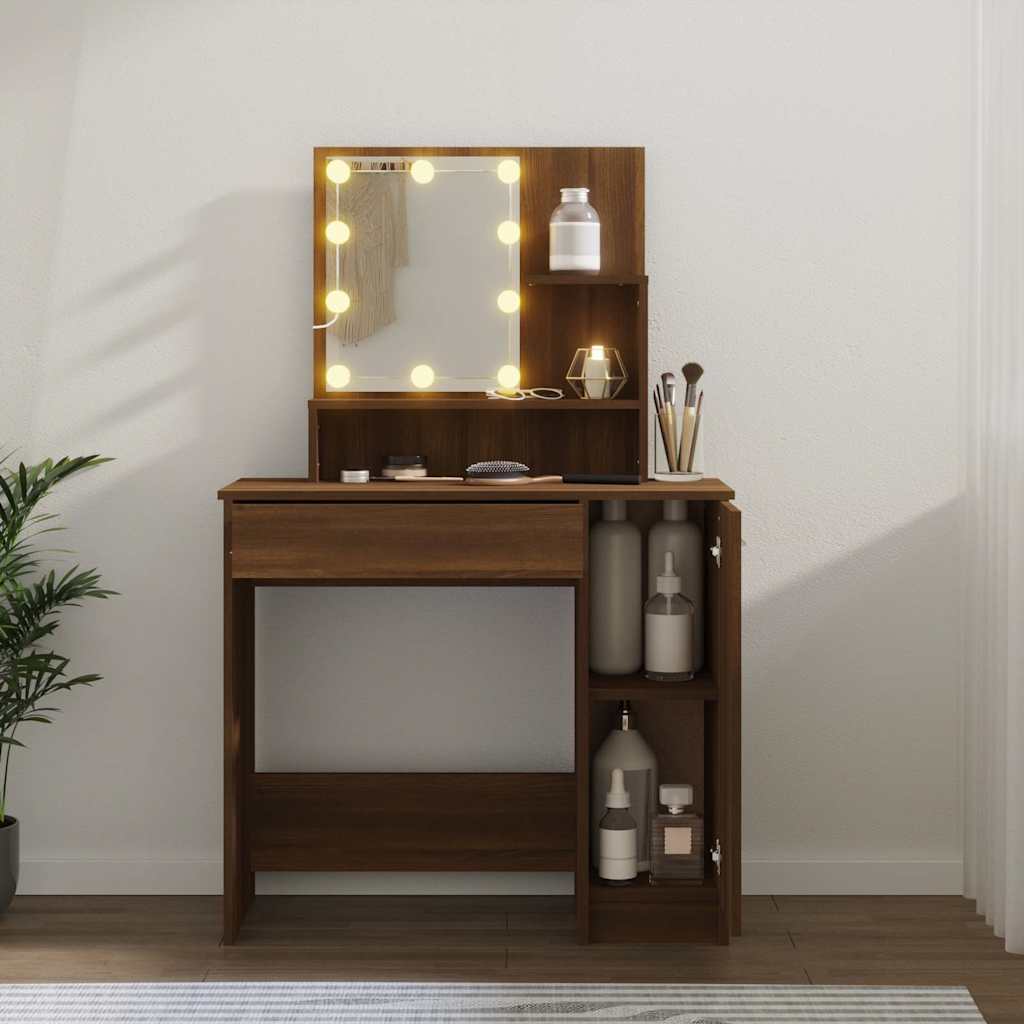vidaXL Dressing Table with LED Brown Oak 86,5x35x136 cm