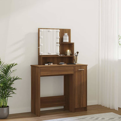 vidaXL Dressing Table with LED Brown Oak 86,5x35x136 cm