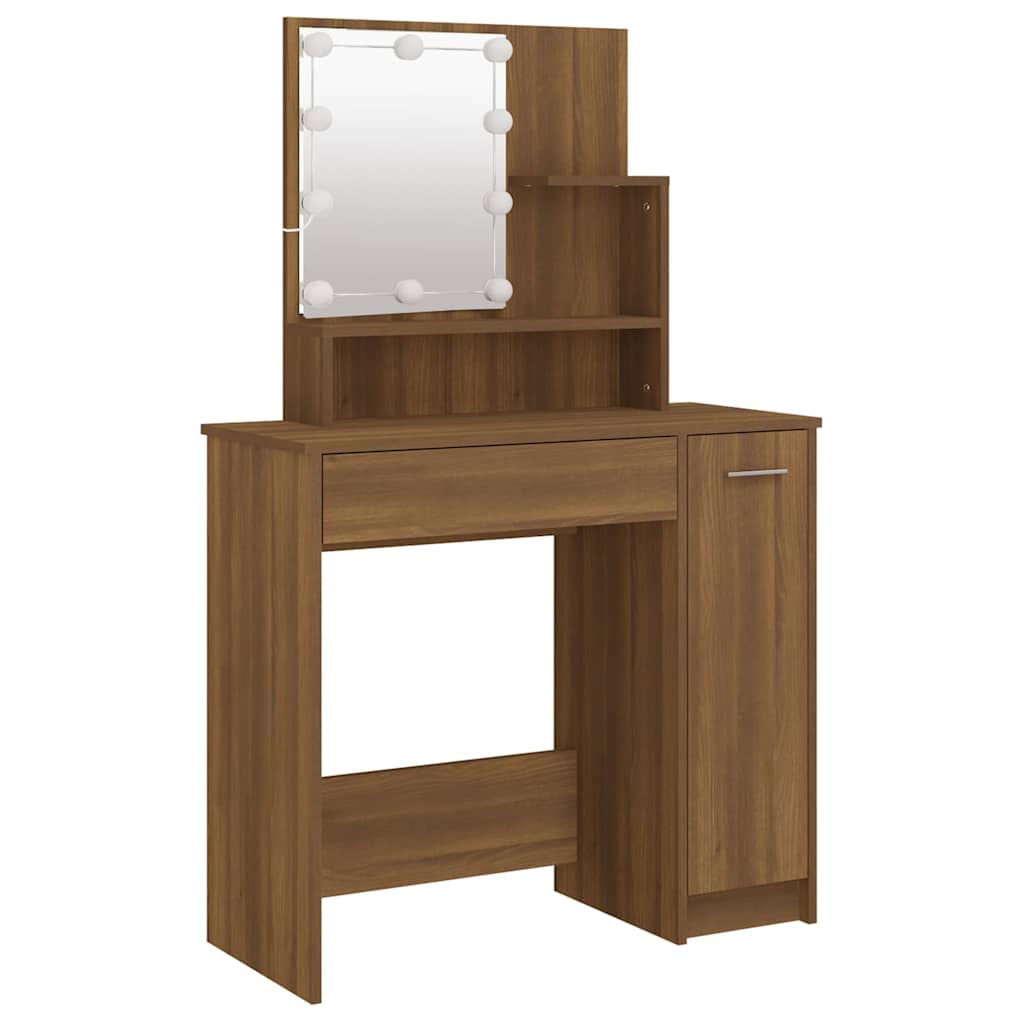 vidaXL Dressing Table with LED Brown Oak 86,5x35x136 cm