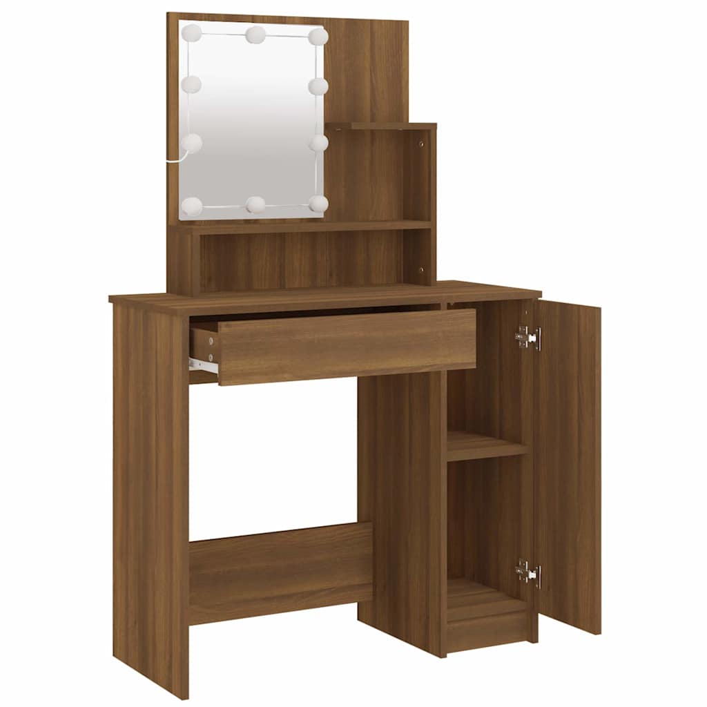 vidaXL Dressing Table with LED Brown Oak 86,5x35x136 cm