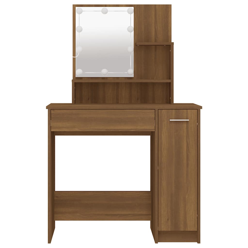 vidaXL Dressing Table with LED Brown Oak 86.5x35x136 cm