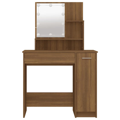 vidaXL Dressing Table with LED Brown Oak 86.5x35x136 cm