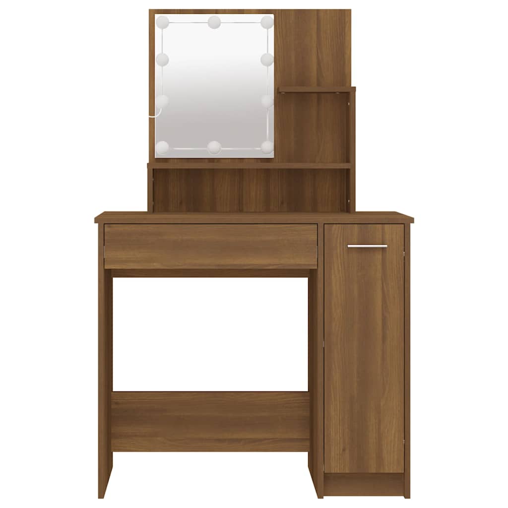 vidaXL Dressing Table with LED Brown Oak 86,5x35x136 cm
