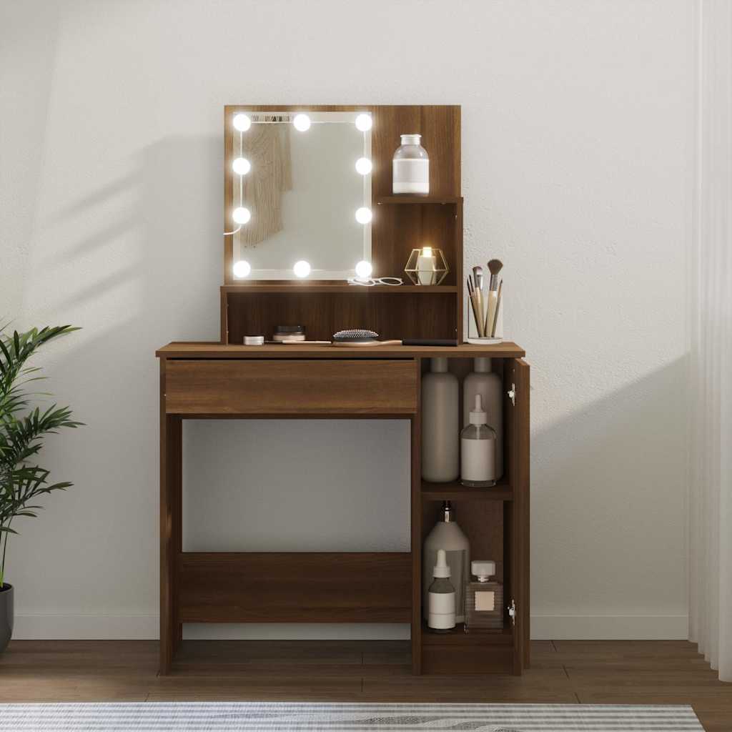 vidaXL Dressing Table with LED Brown Oak 86,5x35x136 cm