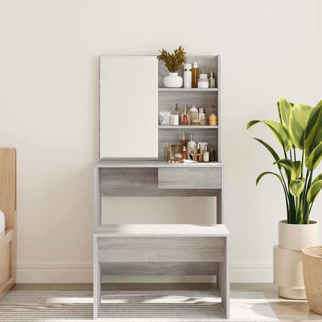 vidaXL Dressing Table with Mirror Grey Sonoma 74,5x40x141 cm