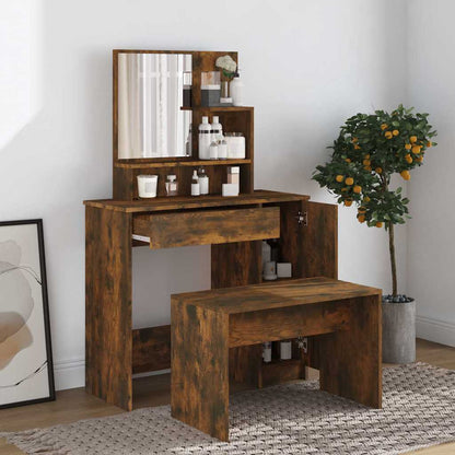 vidaXL Dressing Table with Mirror Smoked Oak 86,5x35x136 cm