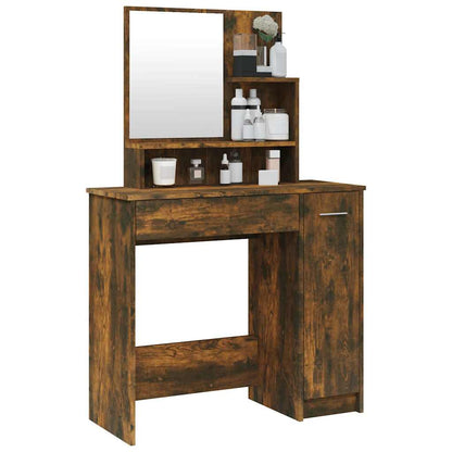 vidaXL Dressing Table with Mirror Smoked Oak 86,5x35x136 cm