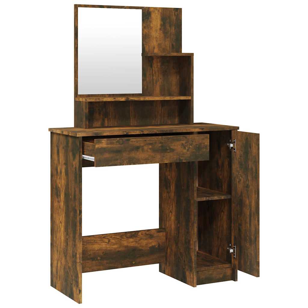 vidaXL Dressing Table with Mirror Smoked Oak 86,5x35x136 cm