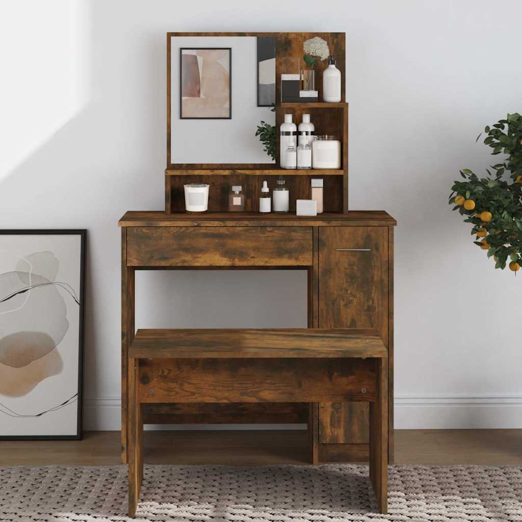 vidaXL Dressing Table with Mirror Smoked Oak 86,5x35x136 cm