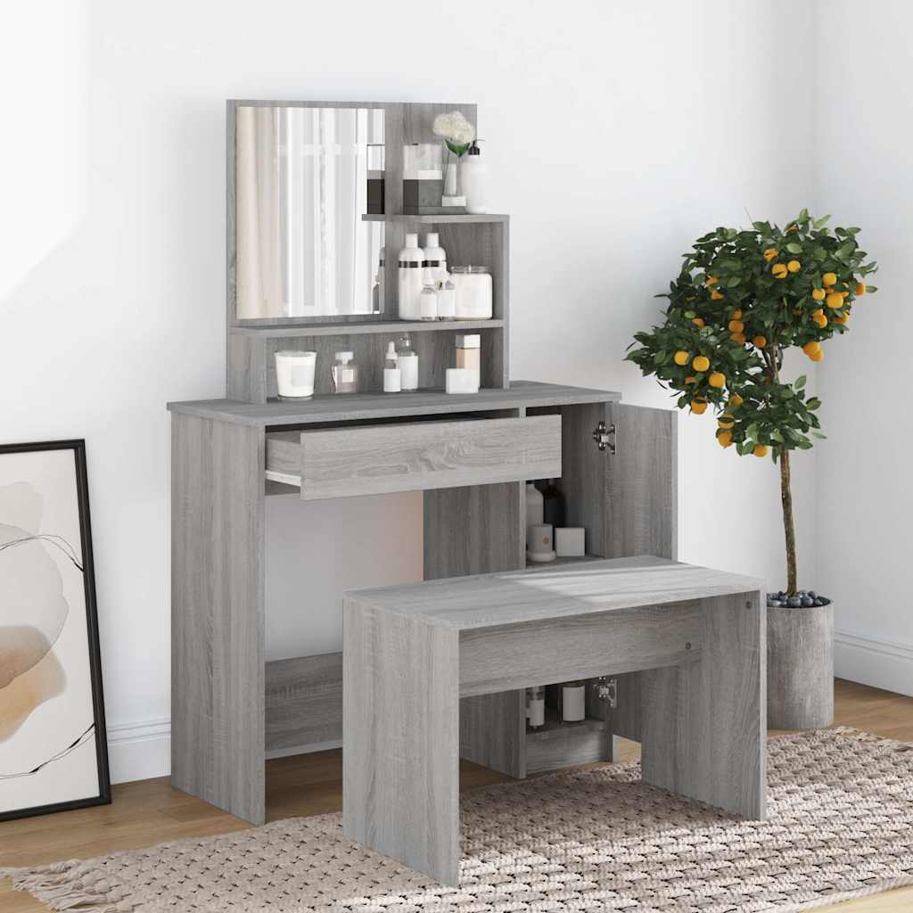 vidaXL Dressing Table with Mirror Grey Sonoma 86,5x35x136 cm