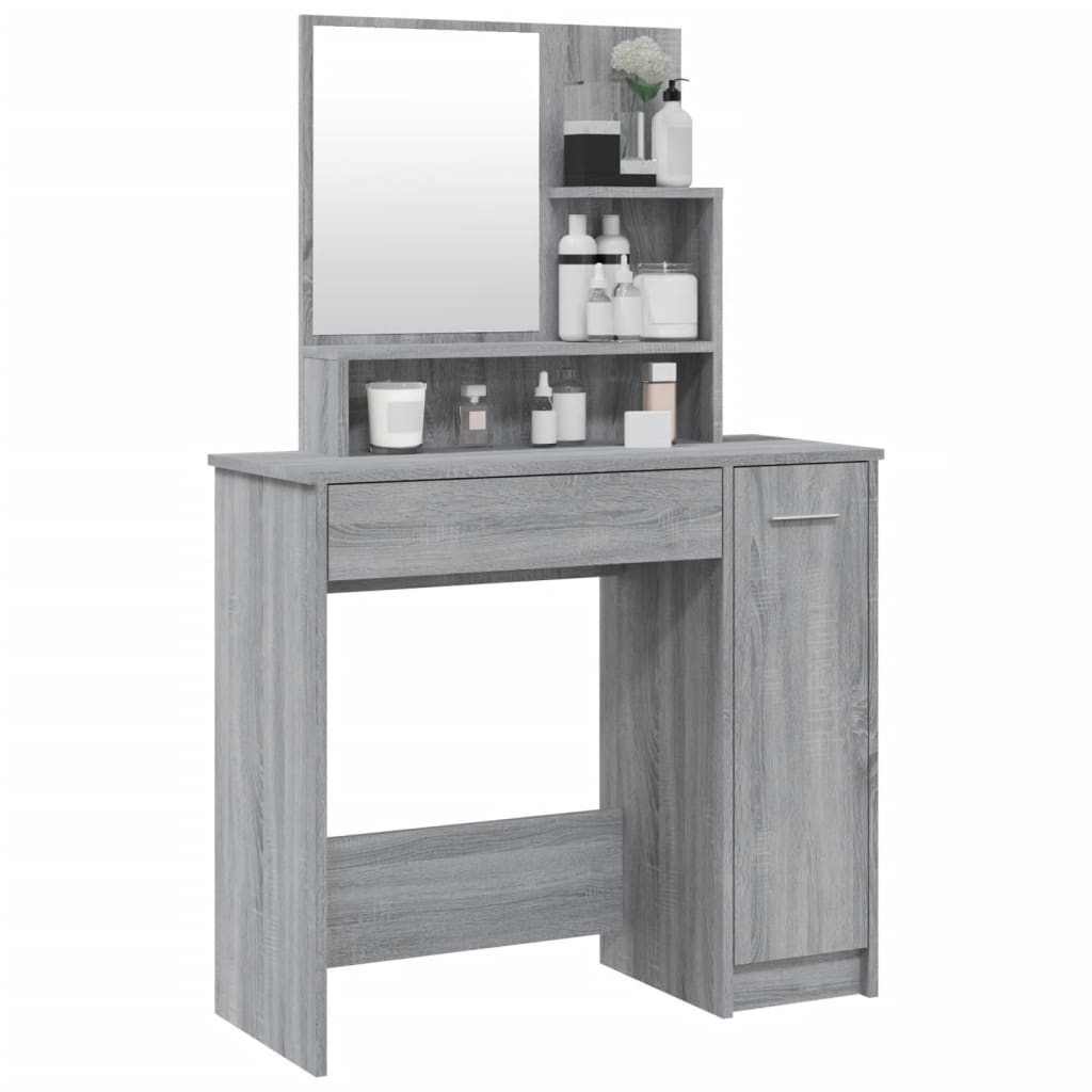 vidaXL Dressing Table with Mirror Grey Sonoma 86.5x35x136 cm