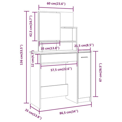 vidaXL Dressing Table with Mirror Grey Sonoma 86.5x35x136 cm