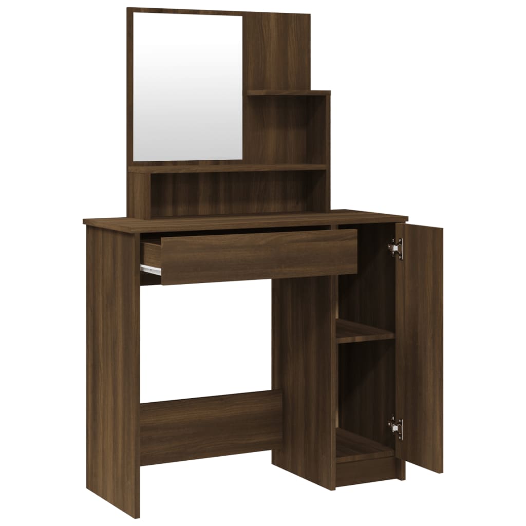 vidaXL Dressing Table with Mirror Brown Oak 86.5x35x136 cm