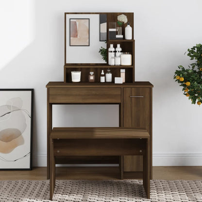 vidaXL Dressing Table with Mirror Brown Oak 86.5x35x136 cm