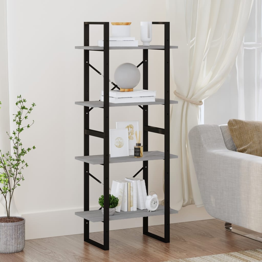 vidaXL 4-Tier Book Cabinet Grey Sonoma 60x30x140 cm Engineered Wood