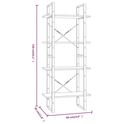 vidaXL 4-Tier Book Cabinet Grey Sonoma 60x30x140 cm Engineered Wood