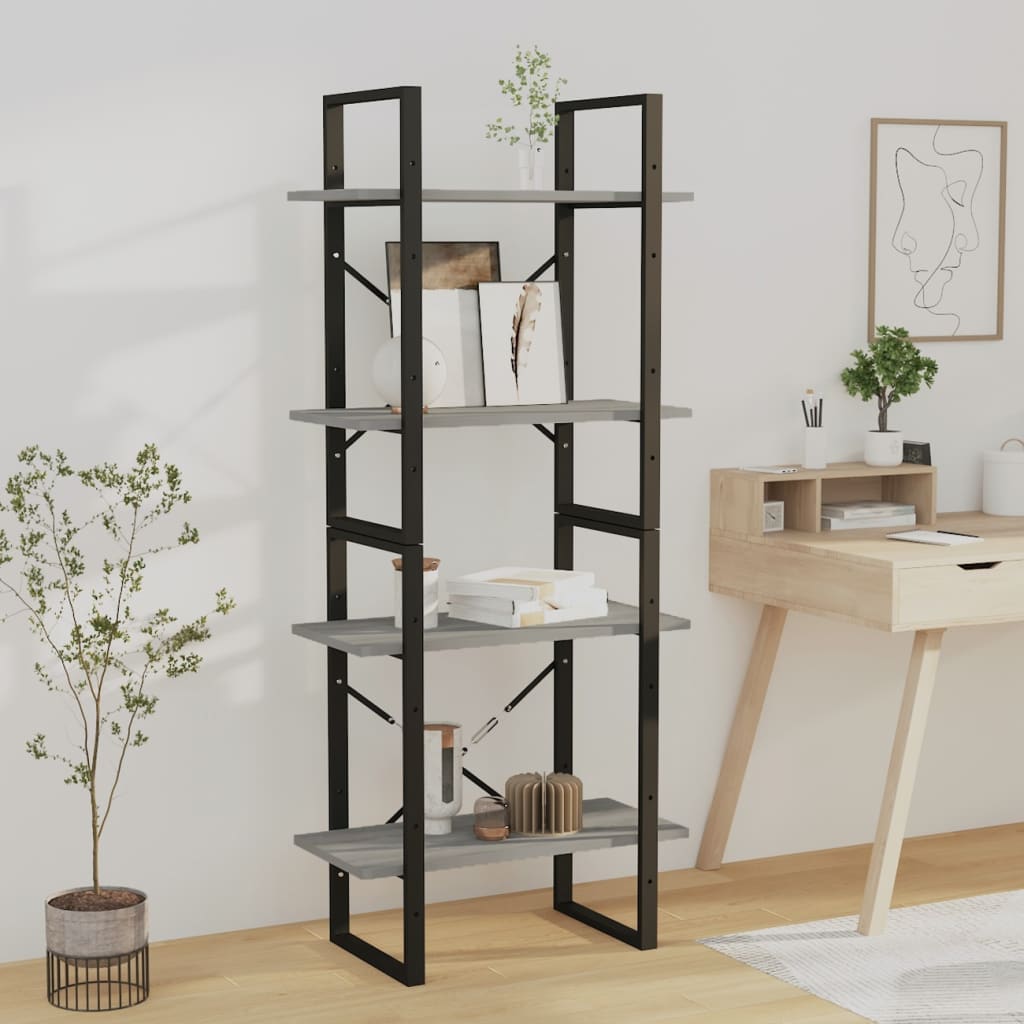 vidaXL 4-Tier Book Cabinet Grey Sonoma 60x30x140 cm Engineered Wood