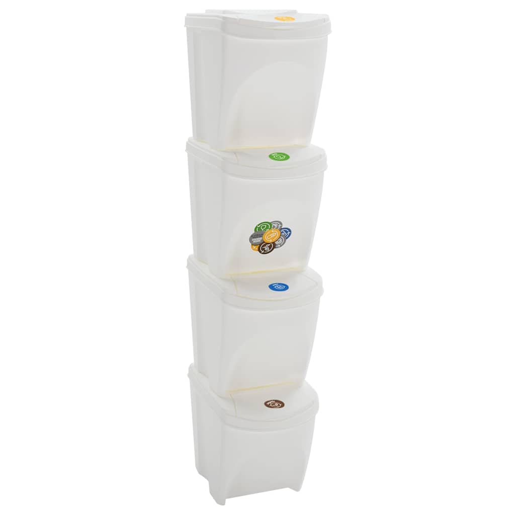 vidaXL Stackable Garbage Bin Boxes 4 pcs White 100 L Polypropylene