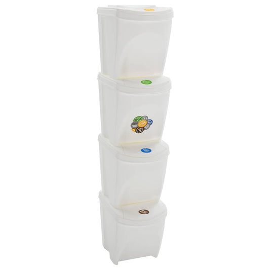 vidaXL Stackable Garbage Bin Boxes 4 pcs White 100 L Polypropylene