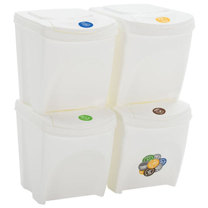 vidaXL Stackable Garbage Bin Boxes 4 pcs White 100 L Polypropylene