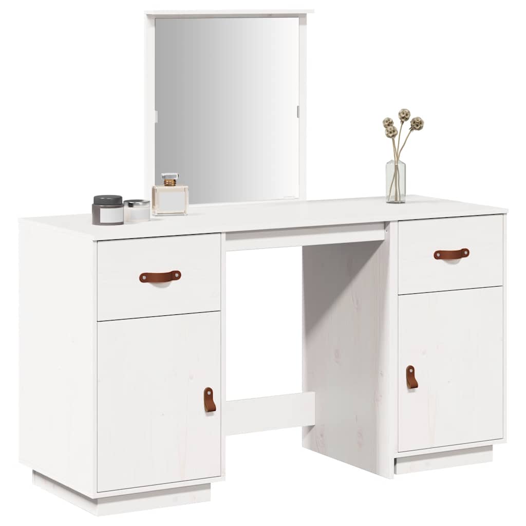 vidaXL Dressing Table Set with a Mirror White Solid Wood Pine