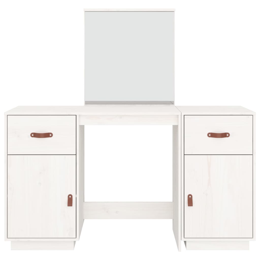 vidaXL Dressing Table Set with a Mirror White Solid Wood Pine