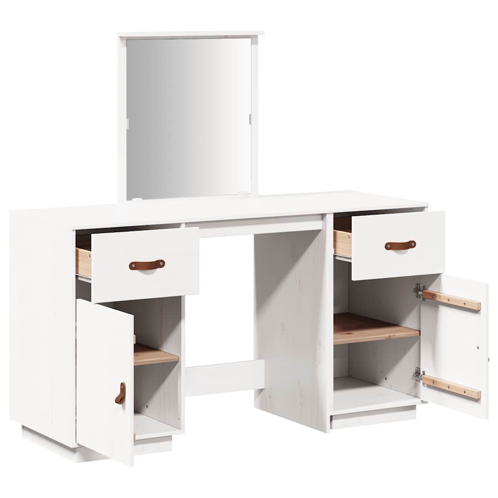 vidaXL Dressing Table Set with a Mirror White Solid Wood Pine