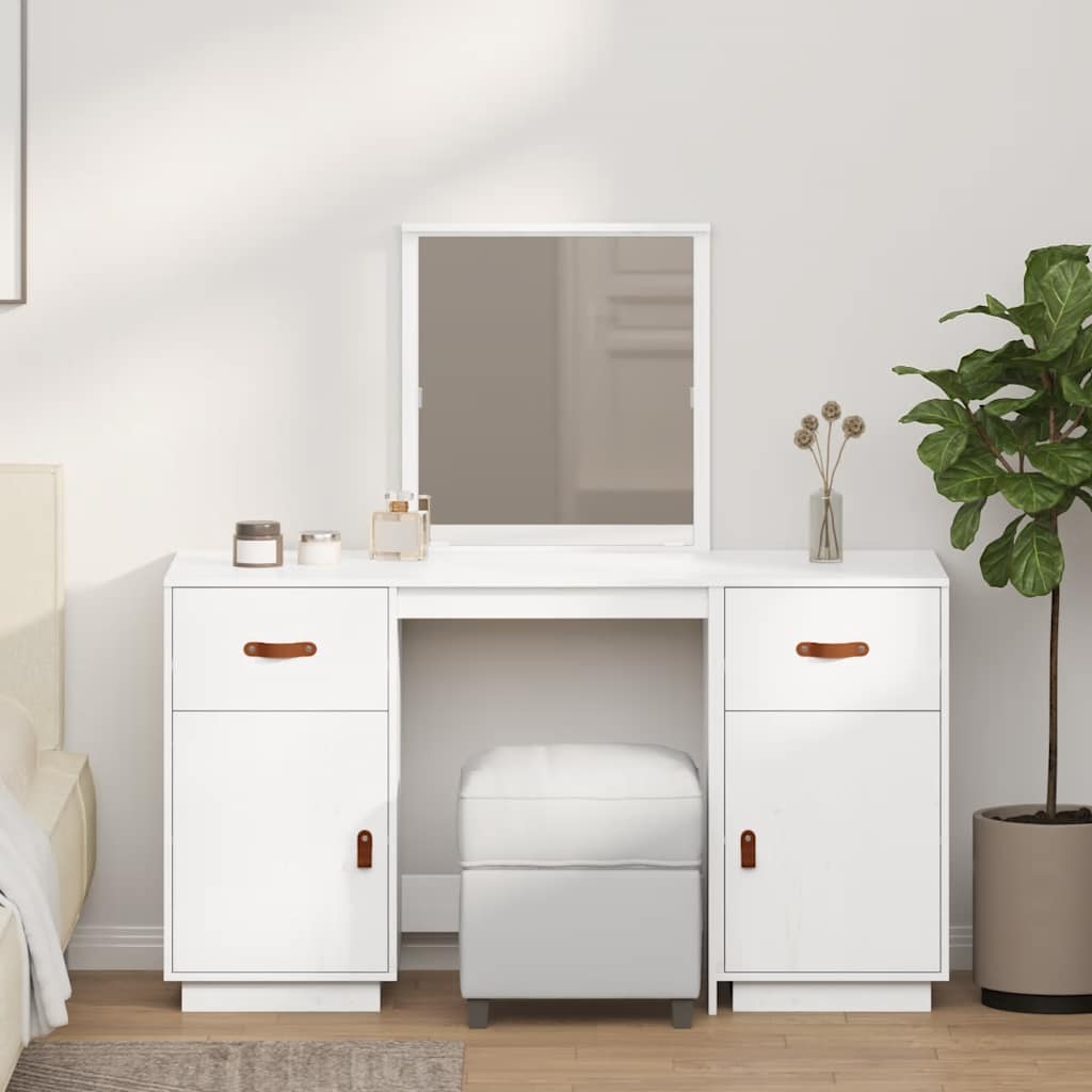 vidaXL Dressing Table Set with a Mirror White Solid Wood Pine
