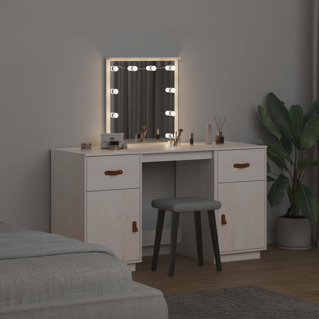 vidaXL Dressing Table Set with LED White Solid Wood Pine