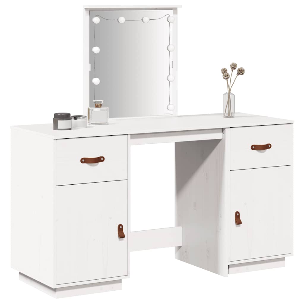 vidaXL Dressing Table Set with LED White Solid Wood Pine
