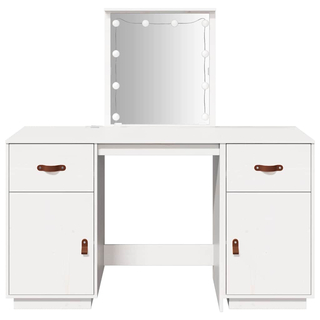 vidaXL Dressing Table Set with LED White Solid Wood Pine