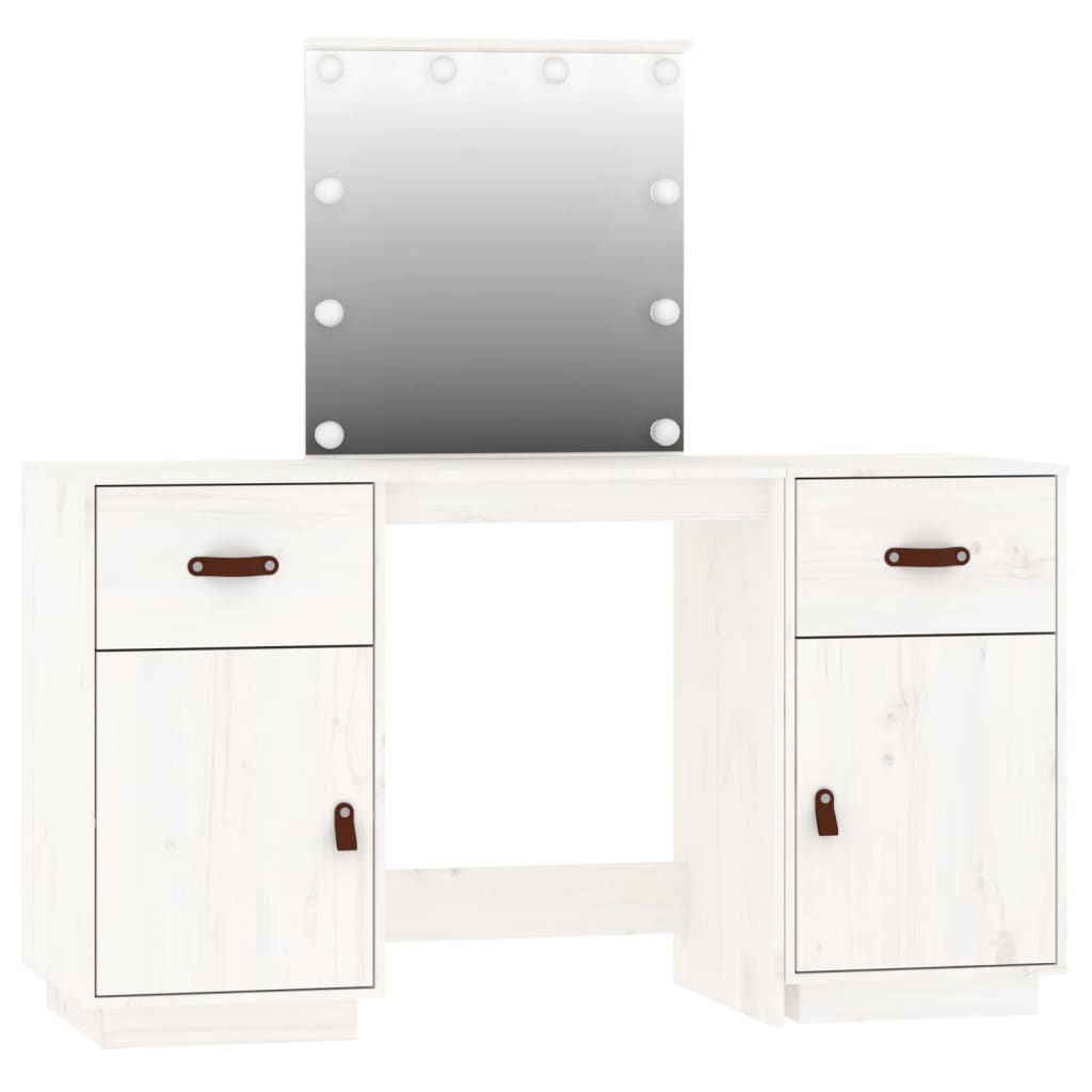 vidaXL Dressing Table Set with LED White Solid Wood Pine