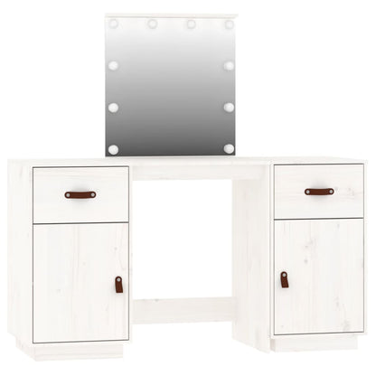 vidaXL Dressing Table Set with LED White Solid Wood Pine
