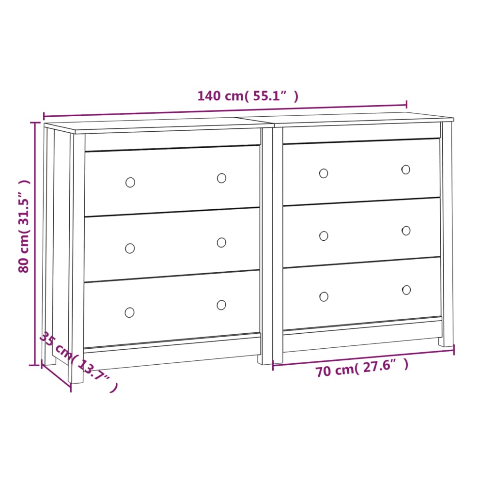 vidaXL Sideboard 140x35x80 cm Solid Wood Pine