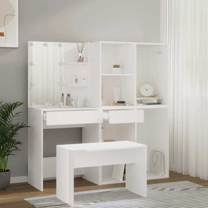 vidaXL Dressing Table Set with LED White Engineered Wood