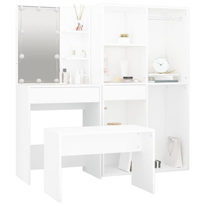 vidaXL Dressing Table Set with LED White Engineered Wood