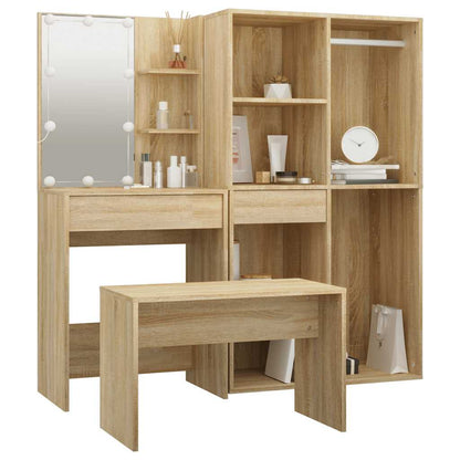 vidaXL Dressing Table Set with LED Sonoma Oak Engineered Wood