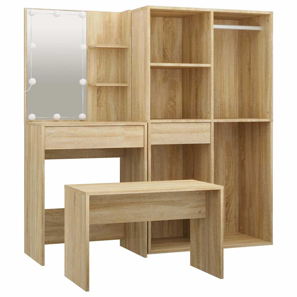 vidaXL Dressing Table Set with LED Sonoma Oak Engineered Wood