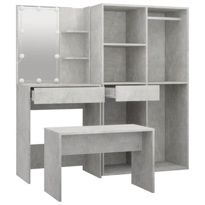 vidaXL Dressing Table Set with LED Concrete Grey Engineered Wood