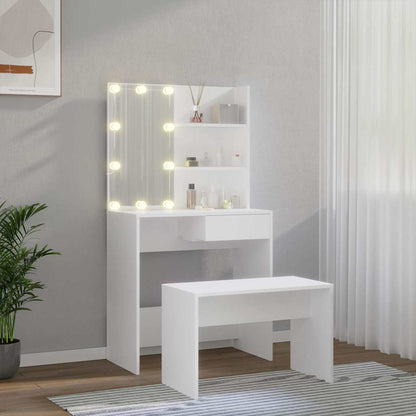 vidaXL Dressing Table Set with LED White Engineered Wood
