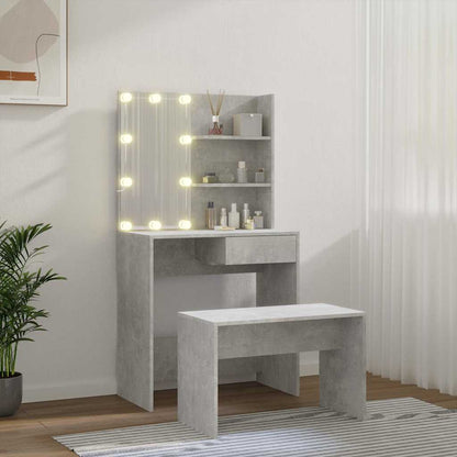 vidaXL Dressing Table Set with LED Concrete Grey Engineered Wood