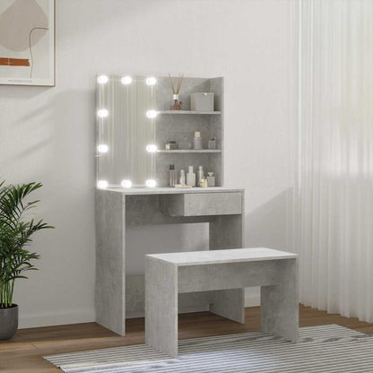 vidaXL Dressing Table Set with LED Concrete Grey Engineered Wood