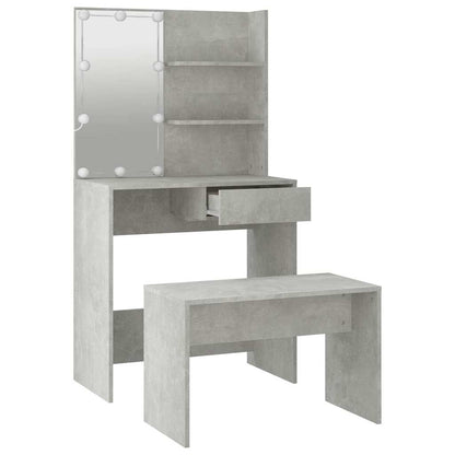 vidaXL Dressing Table Set with LED Concrete Grey Engineered Wood