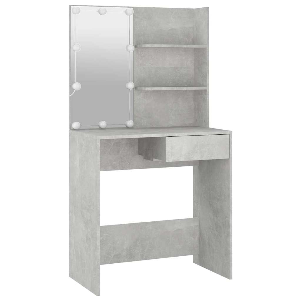vidaXL Dressing Table Set with LED Concrete Grey Engineered Wood