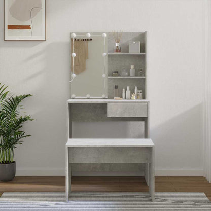 vidaXL Dressing Table Set with LED Concrete Grey Engineered Wood