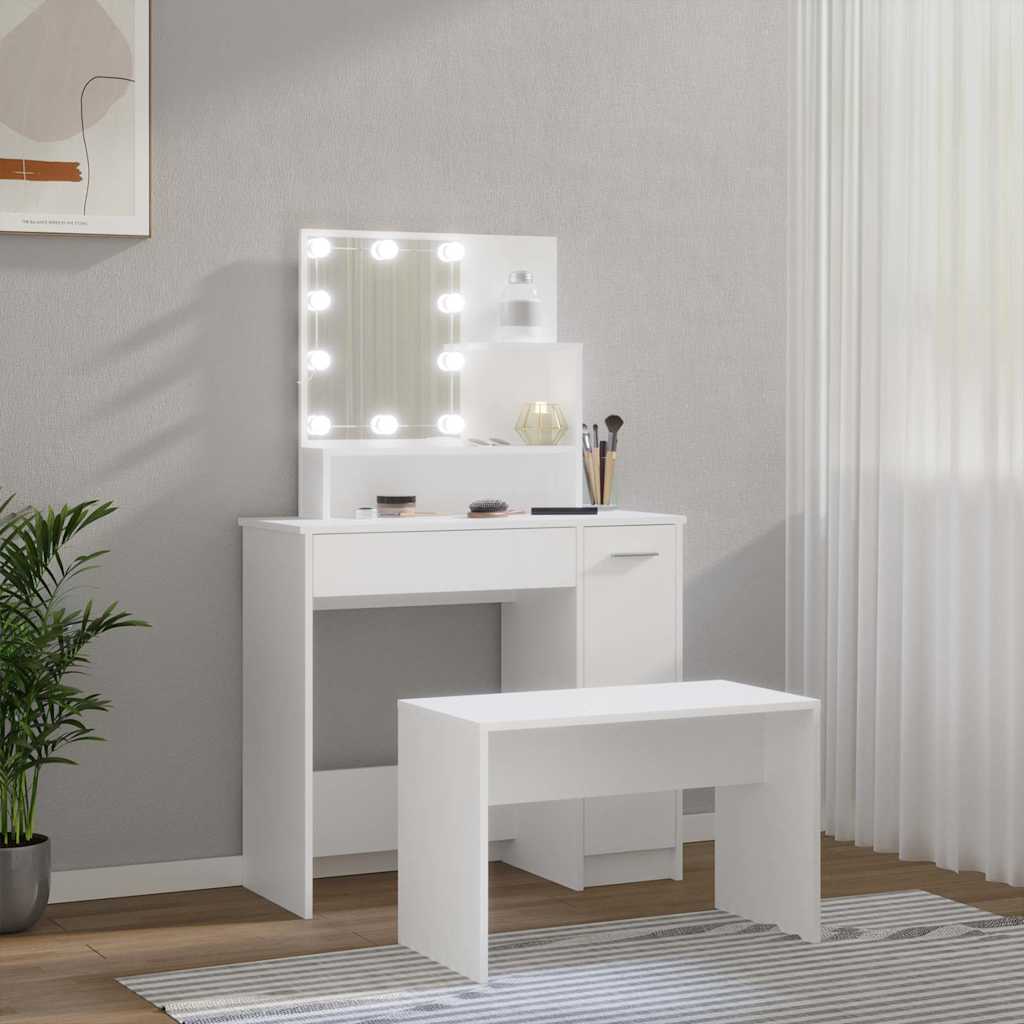 vidaXL Dressing Table Set with LED White Engineered Wood
