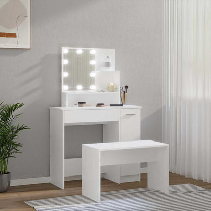 vidaXL Dressing Table Set with LED White Engineered Wood